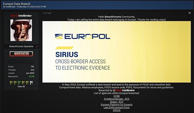Europol kaže da je hakovan, napadač objavio da prodaje povjerljive podatke