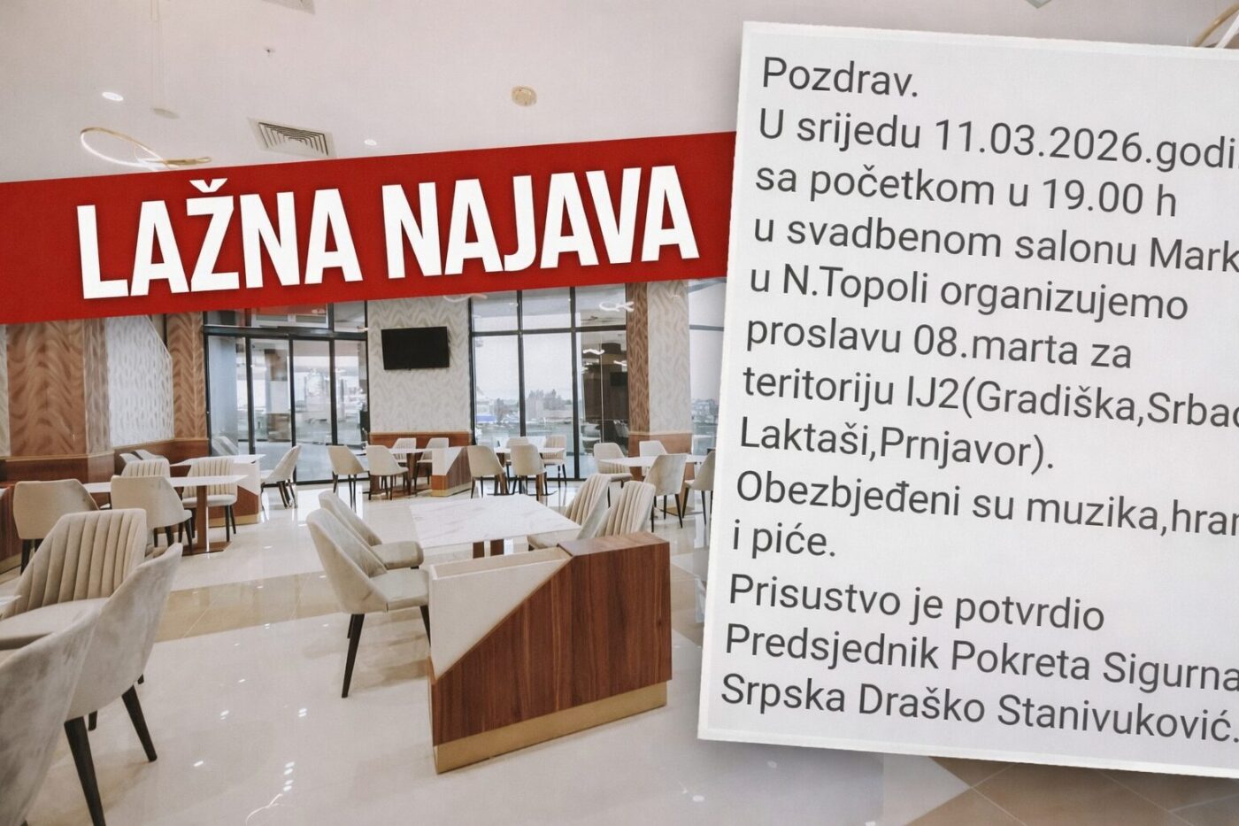 Svadbeni salon Marković Nova Topola i poruka koja se dijeli na društvenim mrežama o navodnoj proslavi 8. marta.