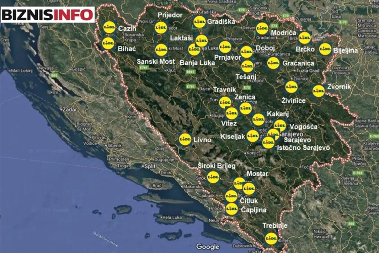 Nova mapa Lidla u BiH: Njemački lanac stiže u čak 29 gradova FOTO